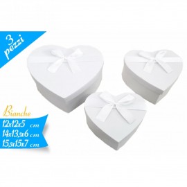 SET DA 3 PZ SCATOLA REGALO FORMA DI CUORE CON FIOCCO BIANCHE