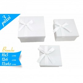 SET DA 3 SCATOLA REGALO QUADRATA CON FIOCCO BIANCHE