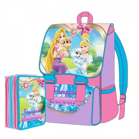 KIT SCUOLA SCHOOL PACK ZAINO ESTENSIBILE + ASTUCCIO 3 ZIP DISNEY PRINCIPESSE PETS