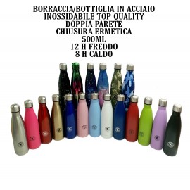 Bottiglia Termica Borraccia Thermos Doppia Parete in Acciaio Inox 500 ml Sport