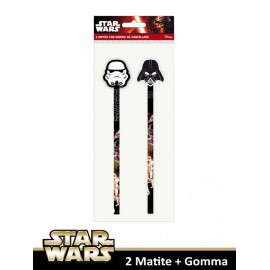 SET DA DUE MATITE CON GOMMA DISNEY STAR WARS IDEA REGALINI FESTA CANCELLERIA SCUOLA