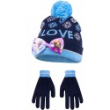 SET 2PZ DISNEY CAPPELLO CAPPELLINO GUANTI Frozen – La regina di ghiaccio – Berretto invernale + guanti Anna & ELSA (blu, 54)