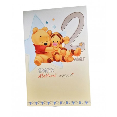 BIGLIETTO AUGURALE  BUON COMPLEANNO 2 ANNI DINSEY WINNE THE POOH TANTI AUGURI