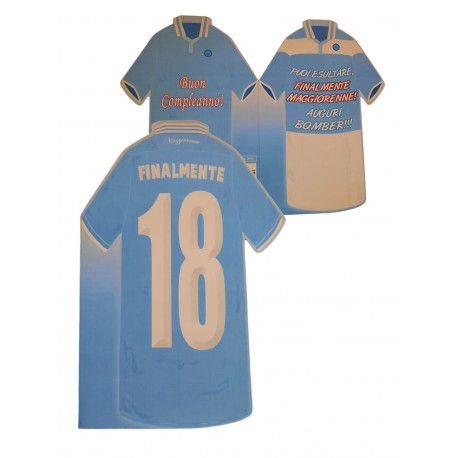 Biglietto Auguri 18 Anni Sagomato Maglia Calcio – Design Bianco Azzurro per Appassionat