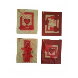 Set 4 biglietti Cuore rosso carta riso chiudipacco