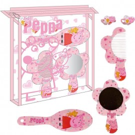 Beauty da viaggio Peppa Pig Set 5 pz.  Pochette con  porta chiave spazzola pettine specchietto  mollette per capelli Bambina