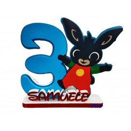 Sagoma Bing Coniglietto Personalizzata in Polistirolo per Compleanno - Nome e Numero, Sagoma 3D con Base di Appoggio,