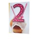 Biglietto Augurale Compleanno 2 Anni – Candeline Rosa e Cupcake – 17x11 cm