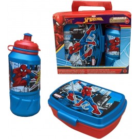 Set Borraccia da 400 ml e Sandwich Box Porta merenda per bambini in plastica Spiderman Marvel