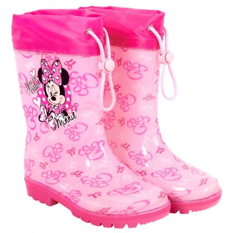  Stivaletti Pioggia Bambina Disney Minnie, Taglia 24-25, Stivali Antiscivolo Impermeabili in Gomma Rosa